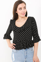 Frill Detail Polka Dot Top