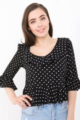 Frill Detail Polka Dot Top