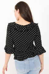 Frill Detail Polka Dot Top