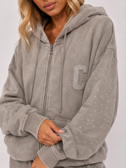 Diamanté Acid Wash Zip Hoodie & Trouser Co-Ord Set