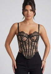 Sheer Bustier Corset Top With Adjustable Spaghetti Straps