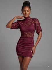 Lace Detail High Neck Bodycon Dress