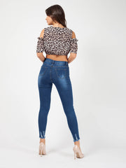 Leopard Print Cold Shoulder Crop Top