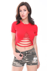 Laser Cut Slashed Crop Top