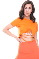 Laser Cut Slashed Crop Top