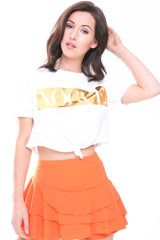 VOGUE Slogan Foil Print Crop Top