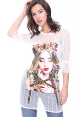 Crown Girl Applique Sheer Mesh Dress Top