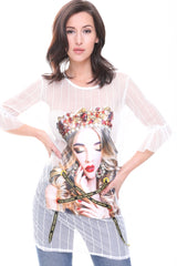 Crown Girl Applique Sheer Mesh Dress Top