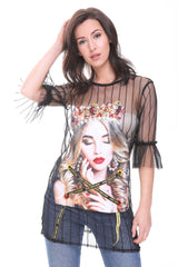 Crown Girl Applique Sheer Mesh Dress Top