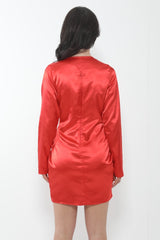 Long Sleeve Twist Front Satin Dress