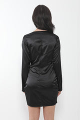 Long Sleeve Twist Front Satin Dress