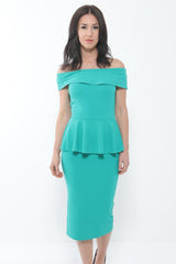 Peplum Frill Bardot Midi Dress