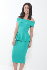 Peplum Frill Bardot Midi Dress