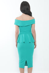 Peplum Frill Bardot Midi Dress