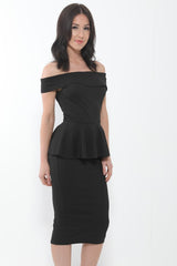 Peplum Frill Bardot Midi Dress