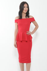 Peplum Frill Bardot Midi Dress