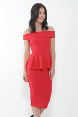 Peplum Frill Bardot Midi Dress
