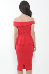 Peplum Frill Bardot Midi Dress