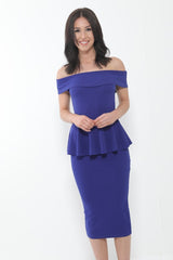 Peplum Frill Bardot Midi Dress