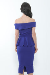 Peplum Frill Bardot Midi Dress