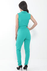 Tuxedo Style Tie Waist Wrap Jumpsuit