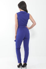 Tuxedo Style Tie Waist Wrap Jumpsuit