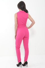 Tuxedo Style Tie Waist Wrap Jumpsuit