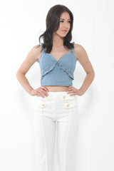 Denim Frill Detail Crop Top