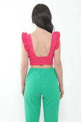 Ruched Frill Strap Plunge Crop Top