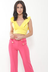 Ruched Frill Strap Plunge Crop Top