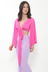 Tie Knot Bell Sleeve Crop Top