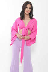 Tie Knot Bell Sleeve Crop Top