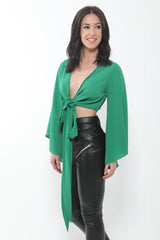 Tie Knot Bell Sleeve Crop Top