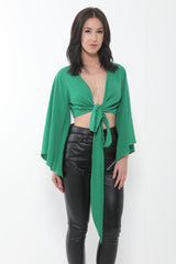 Tie Knot Bell Sleeve Crop Top