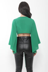 Tie Knot Bell Sleeve Crop Top