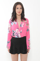 Floral Print Wrap Front Bodysuit