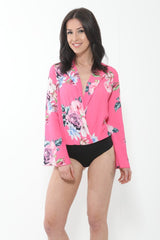 Floral Print Wrap Front Bodysuit