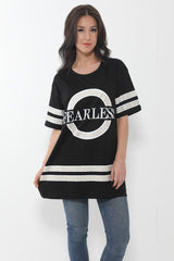 Oversized Fearless Slogan Print T Shirt