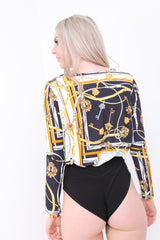 Key Scarf Print Wrap Front Bodysuit