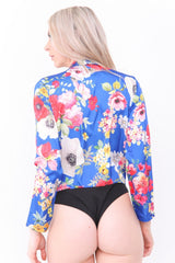 Floral Print Wrap Front Satin Bodysuit
