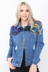 Sequined Distressed Denim Jacket