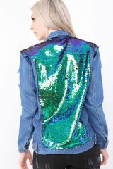 Sequined Distressed Denim Jacket