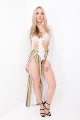 Striped Tie Waist Split Leg Trousers