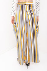 Striped Tie Waist Split Leg Trousers