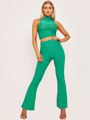 Pleated Jersey Crop Top & Flared Trouser Co-ord