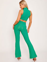 Pleated Jersey Crop Top & Flared Trouser Co-ord