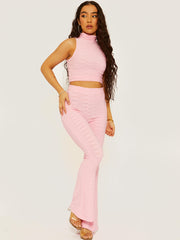 Pleated Jersey Crop Top & Flared Trouser Co-ord