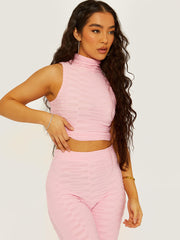 Pleated Jersey Crop Top & Flared Trouser Co-ord