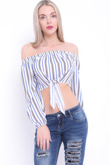 Top Bardot a rayas de la pajarita