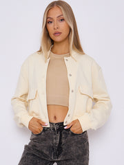 Fleeced Cropped Bomber Jacket